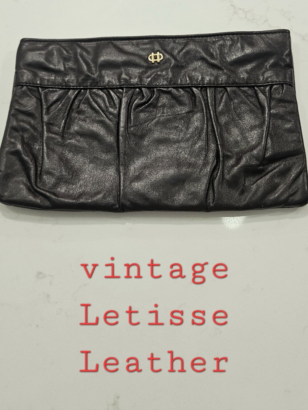 Letisse Vintage Leather Clutch Bag Deep Purple Zip Close Inside Pocket EUC